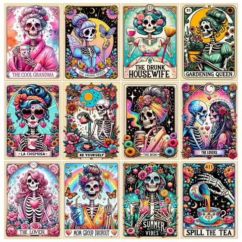 5D DIY Skull Girl Art Diamond Painting Tarot Skull Woman Mosaic Cross Stitch Kit Rhinestone Decorati
