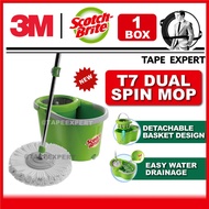 3M T7 Mop Dual Spin Hands Free Easy Wash Cleaning Spin Dry Floor Adjustable Mop Lazy Cleaning Bucket