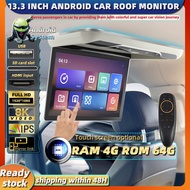 13.3 inch IPS roof mount android monitor 8-core 2+32G Android Car TV Screen Mirror 1080P HDMI Input 8K video Built In Speaker Car Roof Monitor