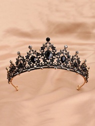1個復古新娘皇冠，巴洛克風格豪華水晶頭飾，適用於裝扮和婚禮街拍的髮飾