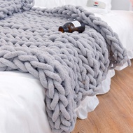 Handmade chunky wool knitted blanket, chenille stick-knit blanket, wool blanket, sofa throw, cover b