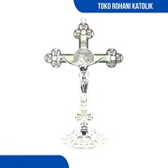 SALIB DUDUK BENEDIKTUS / SALIB DUDUK KATOLIK/SALIB MEJA BENEDICT / SALIB LOGAM / PERLENGKAPAN IBADAH