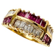 Pre-owned 18K gold ring, size 13, featuring 0.87ct ruby and 0.56ct diamonds, weighing 5.5g.