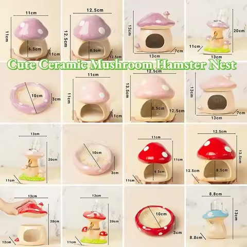 1pcs Cute Ceramic Mushroom Hamster Nest Small Pet Hideout Water Bottle Food Bowl Golden Bear Ferret 