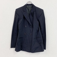 DKNY（Donna Karan New York）雙排扣修身夾克，條紋西裝外套，海軍藍，古著。