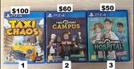 PS4 - Taxi Chaos, Two Point Campus / Hospital, Need for Speed Rivals, COD Black OPS, Rachet Clank
