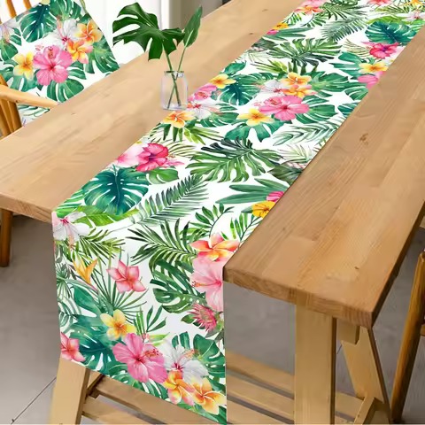 Summer Hawaiian Floral Table Runner Flamingo Birthday Party Decor Kids Aloha Hawaii Tropical Party S