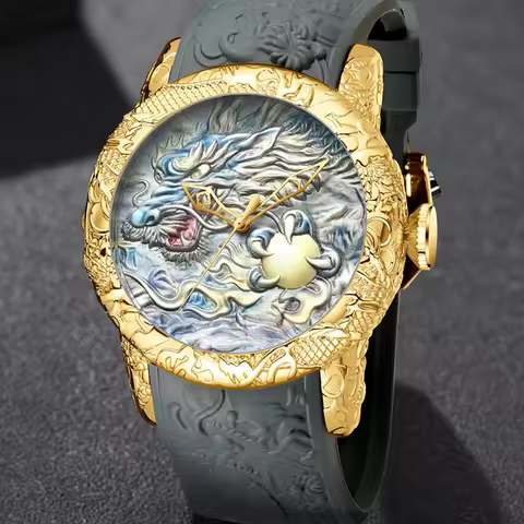 BIDEN Waterproof Sports MAN Watches Dragon Design Quartz Watch for Men Silicone Strap Wristwatch Mal