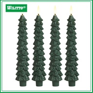 Holiday Candle Lifelike Christmas Tree Candle 4 Pcs Green Led Christmas Tree Taper Candles with Flic