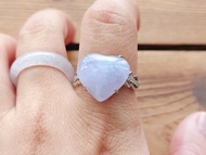 【親翠】天然翡翠 冰紫羅蘭紅紫又厚又鼓愛心蛋面925銀戒