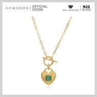 Gemondo สร้อยคอพร้อมจี้เงินแท้ 925 ชุบทอง 22K ประดับอัญมณีคาลซิโดนีย้อมเขียวหลังเต่า ดีไซน์ทรงหัวใจ
