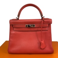 △ Hermes 愛馬仕 T5 Rose Jaipur Clemence Calfskin Palladium Plated Metal Kelly 28 2 Way Bag Stamp [Q] 玫瑰