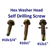 [10PCS]  Hex Washer Head S.D.S Self Drilling Screw Zinc Yellow Plated Screw #10x3/4 #10x1" #12x1"
