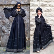 Marrakeshstore1 Black Saudi Arabian Abaya Couple Application Mother and Child Haura Jetblack Fabric 