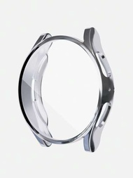 1入組中性銀色時尚柔軟TPU全覆蓋抗刮花2合1電鍍智能手錶殼和屏幕保護器，與三星40mm/44mm手錶殼兼容，與三星Galaxy Watch 4/5/6兼容，智能手錶配件防震保護套