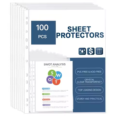 Sheet Protectors 100Pcs 8.5 X 11 Inches Clear Page Protectors For 11 Ring Binder PP Sleeve For Paper