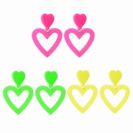 3pairs Vintage Neon Acrylic Earrings - Lightning Bolt, Heart Pendant, and Star Shape - Retro 80s Fun
