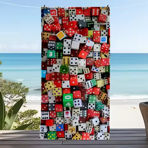 Colorful Dice Stacking Art Design polyester microfiber beach towel is highly absorbent, suitable for