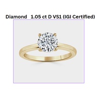Diamond Solitaire Ring Real 9K Gold 1.05 ct HPHT 100 Water (D) VS1 With IGI Certificate