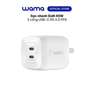 Sạc BOOST↑CHARGE PRO GaN Belkin 45W - 2 cổng USB-C PD 3.0 PPS - WCH011dqWH