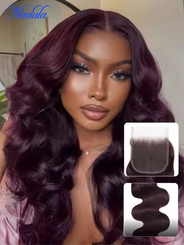 Nadula Purple Black Cherry Body Wave 4x4 Free Part Closure Body Wave Human Hair Swiss Lace Closure