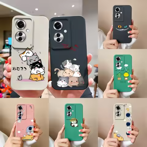 Case For Oppo Reno 11F F25 Pro 5G Lovely Cat Astronaut Couple Liquid Anti-Fingerprint Anti-drop Cove