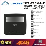 (READY STOCK) NEW CISCO LINKSYS X3500 N750 DUAL-BAND WIRELESS ROUTER WITH ADSL 2+ MODEM & USB