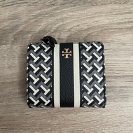 Tory BURCH T ZAG ZIP MINI WALLET BLACK WHITE Gray - PRELOVED