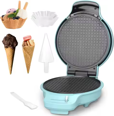 Waffle Cone Maker Machine with Browning Control, Nonstick Waffle Bowl Maker, 7.5” Ice Cream Cone Mak