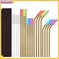 FA|  Travel-friendly Metal Straw Kit Reusable Metal Straws Colorful Metal Straws Set with Silicone Tips and Cleaning Brush Rust-resistant Dishwasher Safe Drinking Straws 16pcs