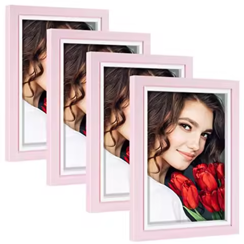 4x6 Picture Frame Set of 4, Pink Picture Frames with HD Plexiglass Display Photo 4x6, Horizontal and