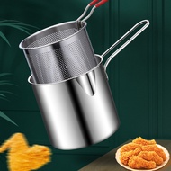 Stainless Steel Deep Fryer Pan Durable Portable Mini Long Handle Fryer Pan with Strainer for Home
