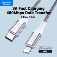 BlueShieldCharging 3A C-to-L High Speed Nylon Braided 480Mbps Data Sync Cable 14 13 12 11 SG