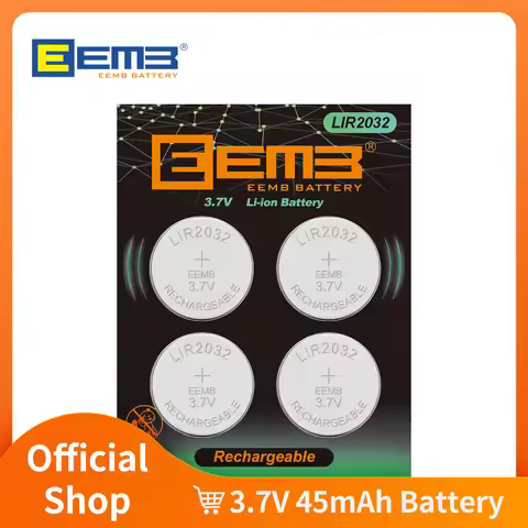 EEMB LIR2032 3.7V 45mAh Button Battery Rechargeable Lithium-ion Battery Coin Cell with charger (opti