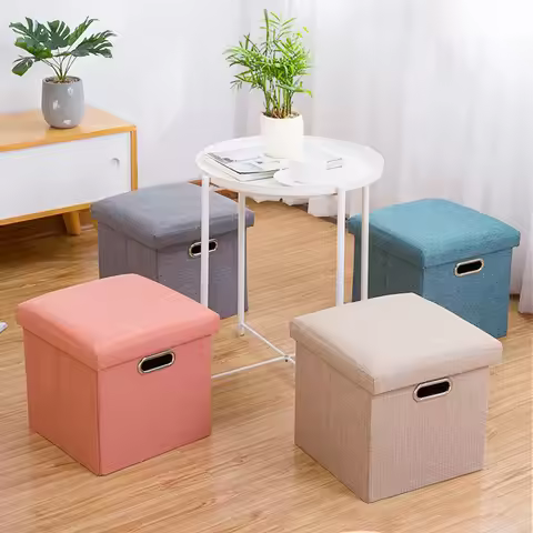 Folding Storage Ottoman Cube Chest with Sponge Lid 11.81x11.81x11.81inch Foot Rest Storage Footrest 