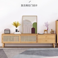 Beixiju-GSF Tv Console Cabinet Solid Wood Coffee Table Rattan Storage Cabinet Combination Living Room Nordic Cabinet Simple Modern