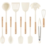 CAROTE 10PCS Kitchen Utensils Set, Silicone Cooking Utensils Set with Wooden Handle for Nonstick Coo