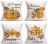 Cushion Cover, 65x65cm Set of 4, Autumn Soft Velvet Throw Pillow Cases 26x26in, Square Sofa Cushion Cover with Invisible Zipper for Couch Bed Car Bedroom Home Decor