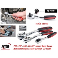 72T 1/4“ , 3/8 . & 1/2” Heavy Duty Curve Ratchet Handle Socket Wrench 72 Teeth