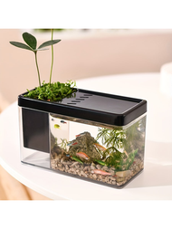 兩棲生態箱小魚缸水族箱透明塑料金魚碗帶蓋客廳風景桌上型魚缸