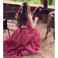 Lovito โบฮีเมียนเดรสชุดเดรสนัวเนียผูกเชือกธรรมดาสําหรับผู้หญิง