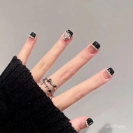 Taiwan Shipping 48H (Queen West Saturn) Wearing Nails French Black Chain Diamond Fake Short Whitenin