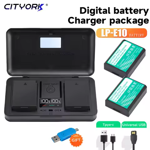 CITYORK LPE10 LP-E10 LP E10 Battery+Storage Box LCD Dual Charger for Canon EOS 1100D 1500D 4000D Kis