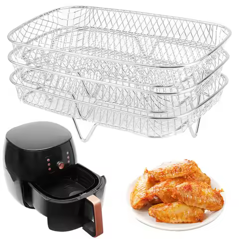 Air Fryer Rack Air Fryer Oven Grill Steamer Stainless Steel Dehydrator Stand Stackable Mesh Grill Ba