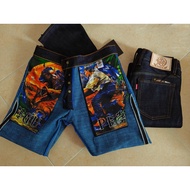 GUPEJEANS 21oz slub indigo x light blue Jeans (Square Shape Back))21oz Has A Slim Fit And Straight F