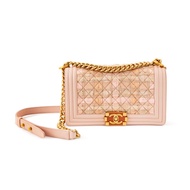 Chanel Light Pink and Beige Lambskin Leather and Cuban Tween Boy Bag Medium Antique Gold Hardware an