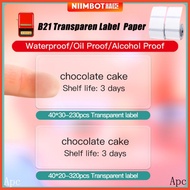 Niimbot B21 Transparent Label Printing Paper Name Sticker Sticker Waterproof Self-Label Maker for Po