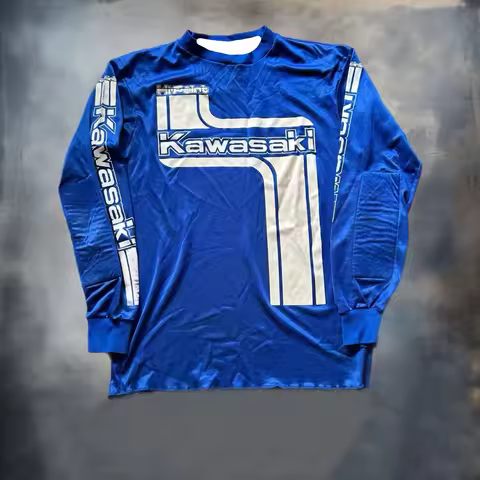 Vintage 70s 80s Kawasaki Hi Point Jersey Racing Motocross Motorcycle Blue White Y2K Loose Exercise M