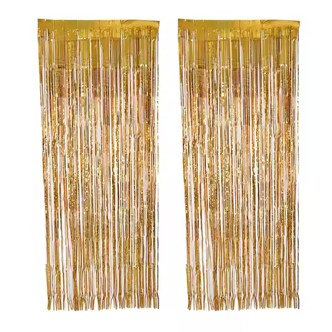 3x1m Gold Metallic Foil Fringe Curtain Rain Silk Door Curtain Party Decoration Photo Booth Wedding B
