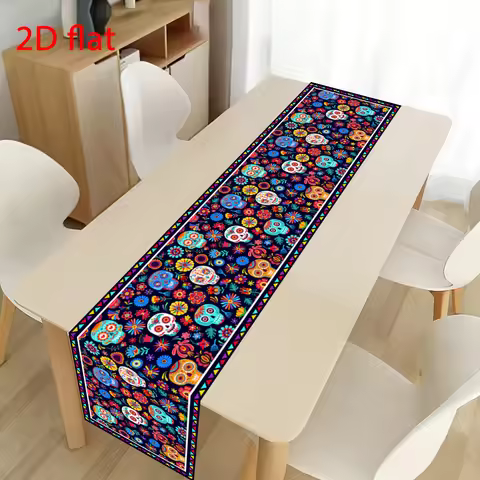 Sugar Skull Table Runner Floral Print Mexican Day of the Dead Fiesta Halloween Cabinet Altar Indoor 
